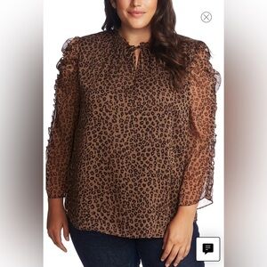 CECE Leopard Print Ruffle Sleeve Top